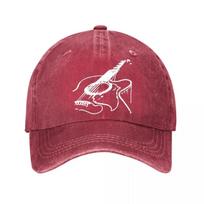 Acoustic Guitar Sketch Vintage Washed Baseball Cap Adjustable Outdoor Casual Sun Hat One Size raudona