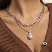 Netaisyklingos imitacijos perlų kaklo karoliai moterims Vintažiniai geometriniai karoliai ir pakabukai Vintage Collar Collier moteriški papuošalai sidabras