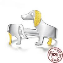 Real s925 Sterling Silver Cute Dachshund Dog Adjustable Rings for Women Men Original Fashion Party Jewelry Gifts