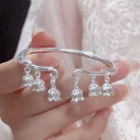Pėdos Sidabras 9999 Varpelio Orchidėjos Sidabrinė Apyrankė Kietas Atviras Apyrankė Jaunatviškas Kinų-Chic Stiliaus Apyrankė Merginai Valentino Dienai Adjustable size