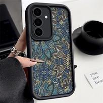 Vintažinis mėlynas raštas Telefono dėklas Samsung S24 S23 Ultra S22 Plus S21 A55 A54 A34 A32 A14 Atsparus smūgiams Spalvotas silikoninis minkštas dėklas Samsung S24 juoda