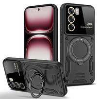 Prabangus šarvuotas smūgiams atsparus magnetinis žiedas Magsafe dėklas OPPO Reno 12 Pro Reno12 su laikikliu-stovu dangtelis Reno12Pro For Reno 12 juoda