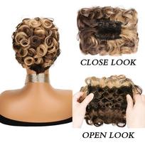 MISS WIG Synthetic Short Messy Curly Bun Hair Extension Easy Stretch Hair Combs Clip In Hair Extension Scrunchie Chignon Tray Ponytail Hairpieces 10cm black