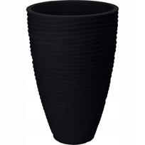 Dryžuotas plastikinis vazonas antracito spalvos 39 cm, aukštis 60 cm, lauko ir vidaus naudojimui 1 vnt.