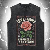 Men's vest Vintage Washed Tank Top rose Skull print Graphic T Shirt Oversized Sleeveless Woman Gym Y2k Clothes S gray