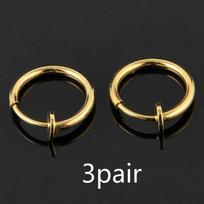 Įžymybė 3 poros Netikras Nosies Lūpų Žiedas Spyruoklinis Segtukas Auskaras Unisex Piercingas Pertvara gold