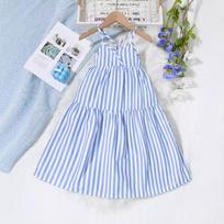 2026 New Summer Style Blue and White Vertical Striped Small Suspender Holiday Style Dress 90cm mėlyna