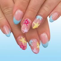Short Oval Shape Press On Nail Blue French Tip Artificial Nail With Dopamine Starfish Pattern 24PCS Set For Parties 1