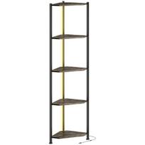 Knygų lentyna 5 lygių kampinė lentyna su LED apšvietimu 32x32x147 cm rudos medienos ir metalo