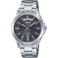 CASIO analog quartz mens wristwatch MTP-1381D-8AV metal band silver dark gray overseas model