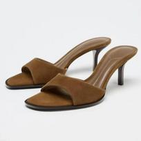 Suede Fashion Plonas Kulnas Moteriškos Šlepetės Vasarinės Atviras Pirštas Šlepetės Moteriškos Laisvalaikio Rudos Elegantiškos Prekės Ženklo Aukštakulniai Sandalai Moterims 35 ruda