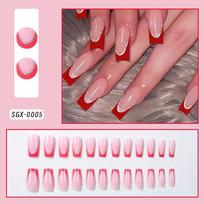 Red French & Silver Glitter Press On Nails, Medium Coffin Fake Nails, Nude Pink Base Removable Elegant False Nail Tips United States