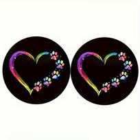 Valentine's Day Exclusive 2-Pack Heart & Paw Print Car Coasters – Silicone Non-Slip & Spill-Proof, Car Interior Decor