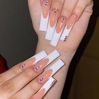 Disposable Press-On Nails With Rhinestone Accents French Tip White Edge Minimalist Style Glue Gel Adhesive Options Adhesive Type