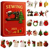 Sewing Calendar Advent 2D Flat Sewing Accessories 2025 Christmas Countdown Calendar for Kids for Adults Living Room Bedroom L raudona