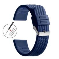 Premium Rubber Waffle Strap Universal Replacement 20mm 22mm Soft Silicone Watchband Men's Sport Diver Wristband for Seiko SKX007 20mm&Silver Buckle