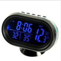 Car Thermometer Digital Clock DC12-24V Automobile Clock LED Lighted Auto Dual Temperature Gauge Voltmeter Voltage Tester mėlyna