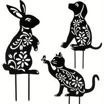 3 PCS Metal Animal Silhouette Garden Stakes Dog Cat Bunny Yard Lawn Decor TY2824