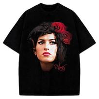 Amy Winehouse Tribute T-Shirt Portrait Rose Hair Custom Graphic Tee M