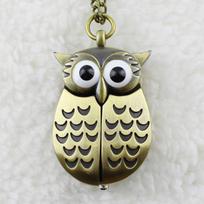 Retro Owl Shape Pendant Analog Pocket Watch Chain Necklace Unisex Jewelry Gift