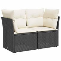 Garden Sofa with Cushions 2 Seater Black Poly Rattan