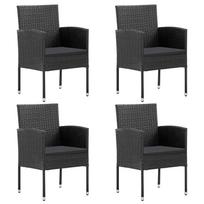 Garden Chairs with Cushions in Black 4 pcs. Black Poly Rattan