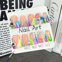 Handmade Press-On Nails Short Duckbill French Tip Gradient Glitter Ice-Transparent Acrylic Nail Tips Women Small