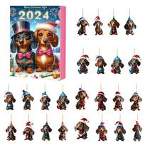 2025 Advent Calendar Dachshunds Christmas Holidays Advent Calendar Collectible Funny Dog Gifts Set 2D Flat Acrylic Pendants As Show