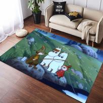 Moomin and Snufkin Forest Picnic Cartoon Print Anti-slip Area Rug Green Grass Living Room Bedroom Decor Floor Mat For Cartoon Fans 40x60cm( 15x23in )
