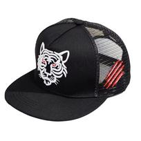 Fashion Adjustable Baseball Cap Tiger Embroidery Breathable Trucker Caps Mesh Snapback Hats Unisex juoda balta spalva