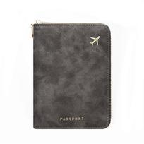RFID Blocking PU Leather Zipper Passport Wallet Travel Document Organizer Case For Men Women Trip Passport Cover pilka