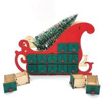 Christmas Advent Calendar Ornaments Wooden Luminous Decoration Gadget with 24 Drawers with LED Light Storage Home Party Gifts M raudona