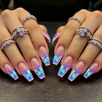 24 Nagų Dailės Simfonija Kvadratinė Langeliu Cyber Spalvota Neono Ilga Baleto Stiliaus Nagų Jelly glue + rubbing strips*3pcs