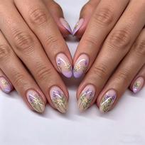 24 nagų dizainai Violetinės Levandos Ramunėlės Prancūziški Švieži Ilgi Migdolo formos nagai Jelly glue + rubbing strips*3pcs brown