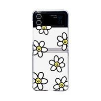 For Samsung Galaxy Z Flip 4 3 Case Happy Flowers Pattern Painted Transparent Folding Shockproof Clear Pc Hard Cover Accessories For Galaxy Z Flip 4