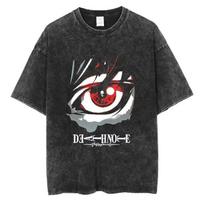 Išplauti Death Note Medvilniniai Vyriški Vintažiniai Japonų Anime Oversize Marškiniai Streetwear Trumpomis Rankovėmis T-shirt Laisvi Medvilniniai Viršutiniai Drabužiai S