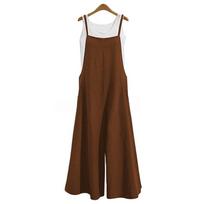 Summer Women Loose One-Piece Wide Leg Pants Plus Size Casual Overalls S chaki