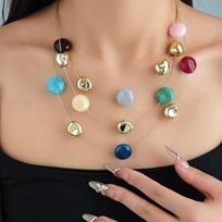 Summer Vacation Wind Seaside Dopamine Geometric Colored Stone Necklace Multi-Layer Niche Design Feeling Small Fresh And Sweet Necklace