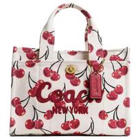 Coach Cargo 26 Metalinis Logotipas Vyšnių Rašto Drobės Pirkinių Krepšys Moteriškas krepšys Baltas Raudonas CY935-B4CAH Basic Set (Bag+Dust Bag) white