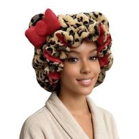 Leopard Print Sleeping Hat Bowknot 3D Cat Ear Decor Adjustable No Frizz Fit raudona