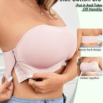 Moteriška didelio dydžio vientisa be petnešėlių bandeau liemenėlė neslystanti belaidė nuimama daugiafunkcė bralette 0XL rožinė