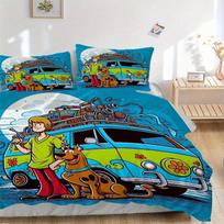 3 vnt. Scooby Doo Mystery Machine nuotykių pledų komplektas - Minkštas ir patogus miegamojo, svečių kambario ir bendrabučio dekoras Patalynės komplektas 1 antklodės užvalkalas + 2 pagalvių užvalkalai 135x200cm