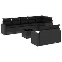 9 piece garden sofa set with cushions black poly rattan