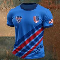 Men's American Football Print Jersey Classic Crew Neck T Shirt USA Flag Design Short Sleeve Sports Tee for Casual Wear L mėlyna