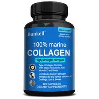Marine Collagen Type I Peptides High Strength Complex with Hyaluronic Acid Vitamin C and Biotin, 120 Capsules 120PCS