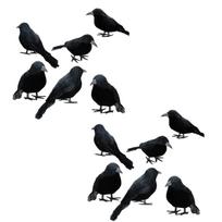 12pc Small Crow Figurines Set Artificial Ravens Tabletop Decorations Halloween Props Indoor Outdoor Display Accessories for Seasonal Ambiance One Size