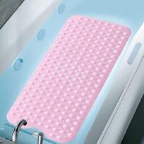 100x40CM Extra Long Non-Slip Bathtub Mat with Strong Suction Cup Machine Washable Bath Tub Shower Mat with Drain Hole for Safety (Pink,100X40CM&100X40CM) rožinė