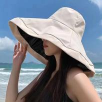 Oversized Brim Sun Hat for Women Wide Floppy Beach Hat UV Protection Summer Outdoor Sunshade Cap Fashion Ladies Wide Brimmed Hat smėlis