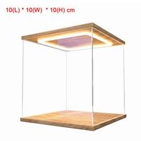 Skaidrus akrilas Akrilinė vitrina Žiedų LED apšvietimo vitrina Veiksmų figūrėlių ekspozicija 10*10*10cm beige