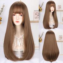 Gold Long Straight Wig Princess Bangs 26 Inch  Fiber Synthetic Heat-resistant Sweet And Natural Party or Selfie For Women Korean Fashion 26inches ruda